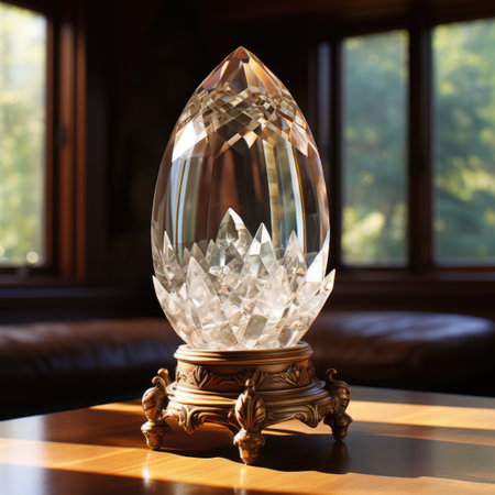 crystal glass vase on the table in the interior of a roomの素材