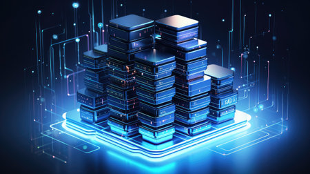 Data center concept. Backup, mining, hosting, mainframe, farm and computer networks.の素材