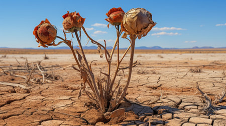 Dry and cracked earth in the desert. Global warming concept.の素材