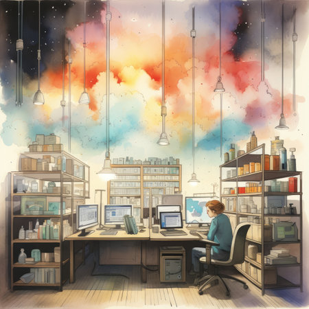 Watercolor Woman working in the office.の素材
