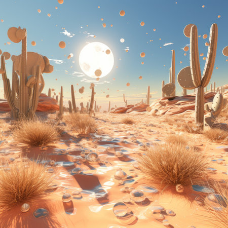 Desert landscape with cactuses and sand.の素材