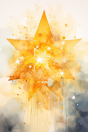 Watercolor star on watercolor background. Christmas and New Year illustrationの素材