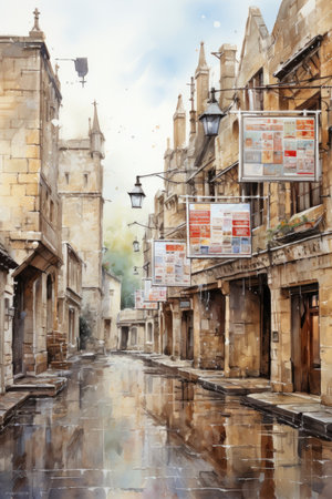 a narrow street in the old townの素材