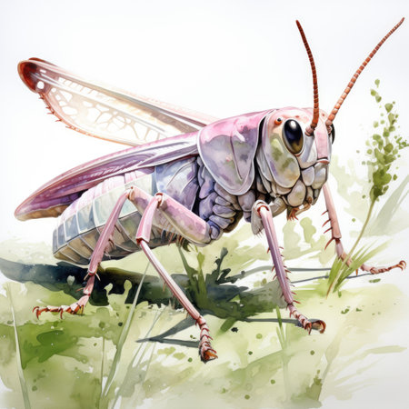 a grasshopper on a white background with watercolorsの素材