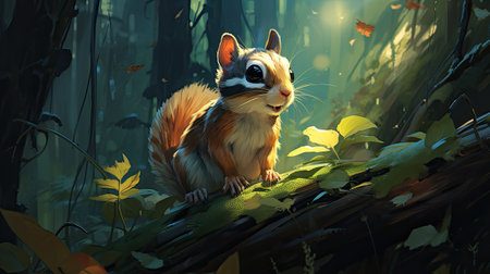 a cute chipmunk in the forest.の素材