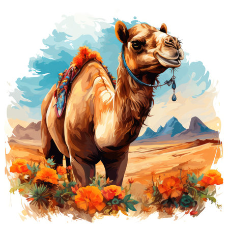 Camel in the desert. Bactrian camel.の素材