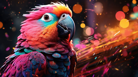 Colorful macaw parrot with colorful bokeh background.の素材