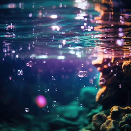 Underwater background with blue water and bubbles.の素材