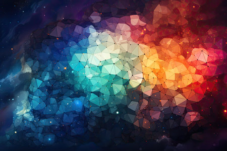 Abstract colorful polygonal space background with stars and nebula.の素材