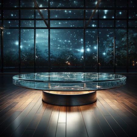 Interior of the room with a round glass table.の素材
