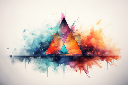 Colorful pyramid shape on watercolor backgroundの素材