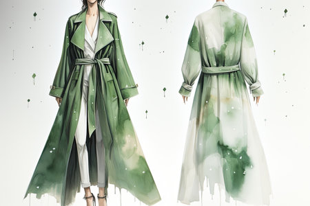 Fashion woman wearing green clothes on white backgroundの素材