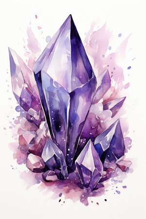 Watercolor crystal with splashes on a white backgroundの素材