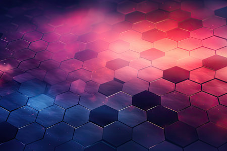 abstract background with hexagons in purple and pink colors.の素材