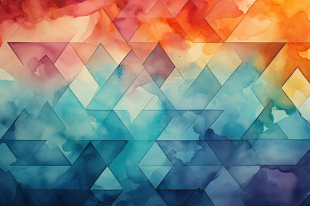 Abstract watercolor background. Multicolored watercolor background with triangles.の素材