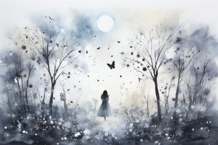 Watercolor girl in a fairy-tale forest.の素材