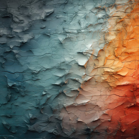 abstract background with cracked paint, blue and orange colors, textureの素材