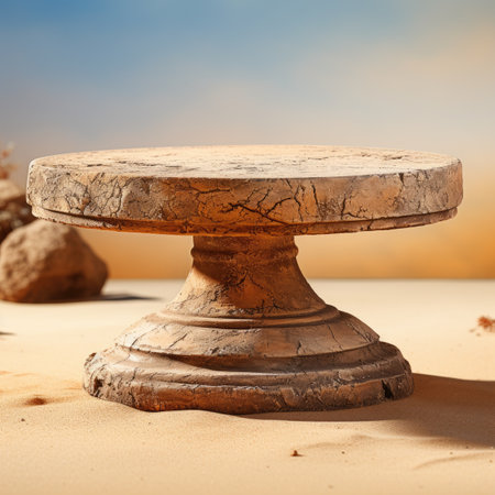 Wooden pedestal on the beach in the morning. Selective focus.の素材