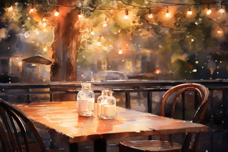 Watercolor painting of a coffee terraceの素材