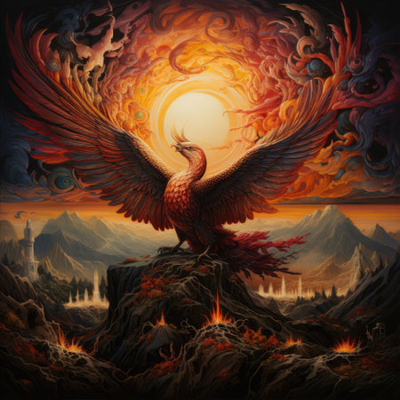 Eagle on the background of the rising sun.の素材
