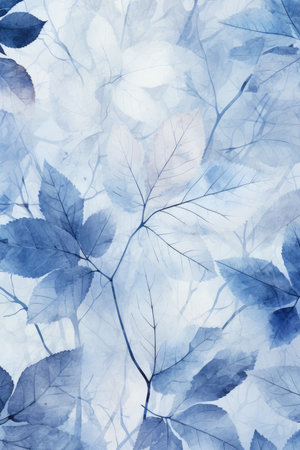 Watercolor floral background with blue leaves.の素材