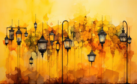 Lanterns on the background of the autumn landscape. Illustrationの素材