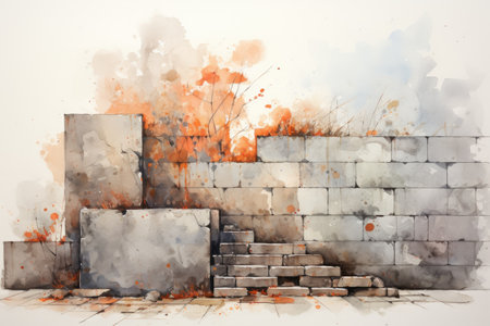 Abstract colorful building in construction site on watercolor illustration painting background.の素材