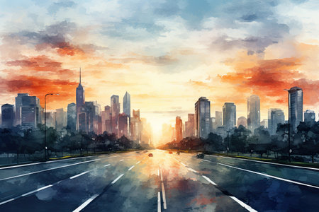 sunset in cityの素材