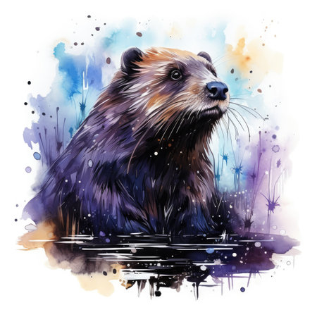 Watercolor portrait of a beaver on white backgroundの素材