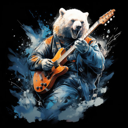 Guitar player with a bear on a grunge background.の素材