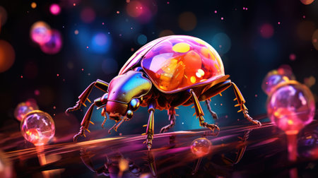 a ladybug on colorful bokeh backgroundの素材