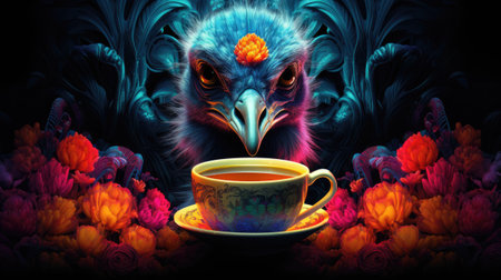 Eagle with cup of tea.の素材