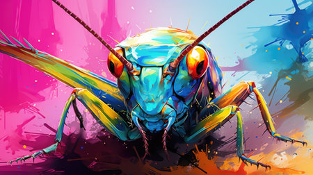 colorful grasshopper on a grunge backgroundの素材