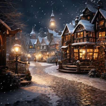 Winter night in the old townの素材