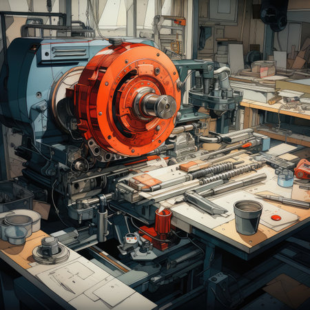 a lathe in a factory with tools.の素材