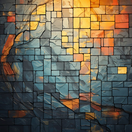 abstract background with colorful mosaic tiles in stained glass window styleの素材