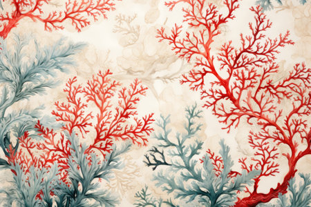 Red and blue corals on a white background. Vintage style.の素材