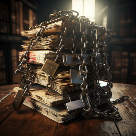 Conceptual image of justice and law. Stack of old books.の素材