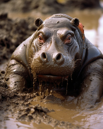 Hippopotamus in the mud.の素材