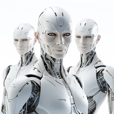 female cyborg with white skin isolated on whiteの素材