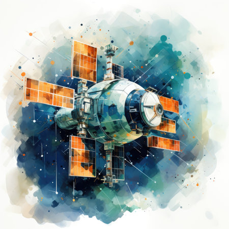 Watercolor Space station in outer space.の素材