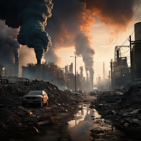 Power plant with smoking chimneys. Global warming concept.の素材