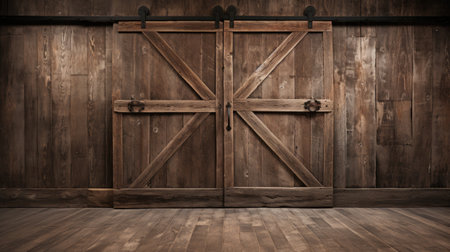 a wooden door in a barn with wooden planksの素材