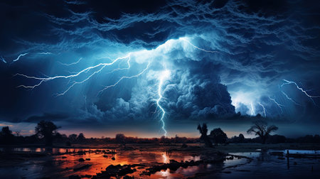 Stormy sky with lightning and rain.の素材