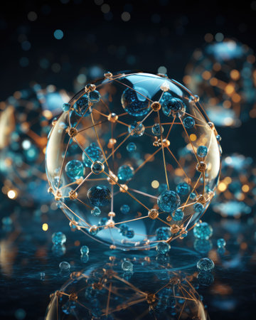 a crystal ball with blue and golden abstract backgroundの素材