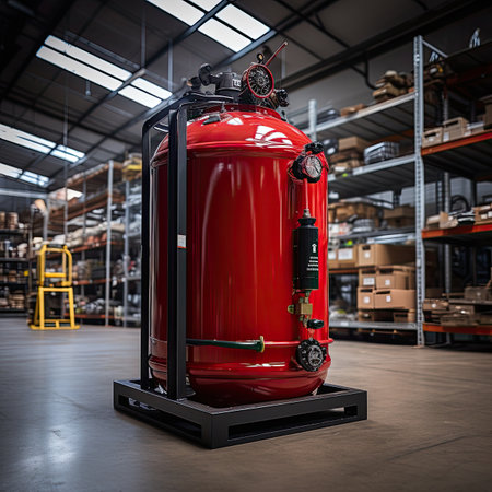 a large industrial gas cylinder in a warehouse.の素材