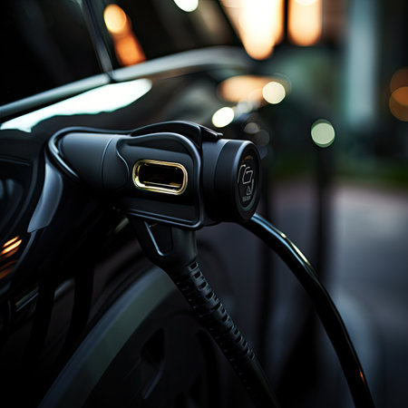 Electric car charging station with plug-in. Close-up.の素材