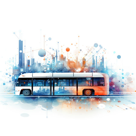 Bus on the background of the modern city.の素材