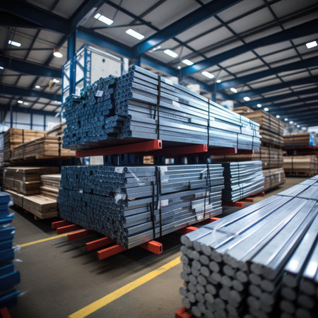 Warehouse of metal products. Warehouse of metal products. Industrial backgroundの素材