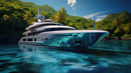 luxury yacht in the sea on a sunny day.の素材